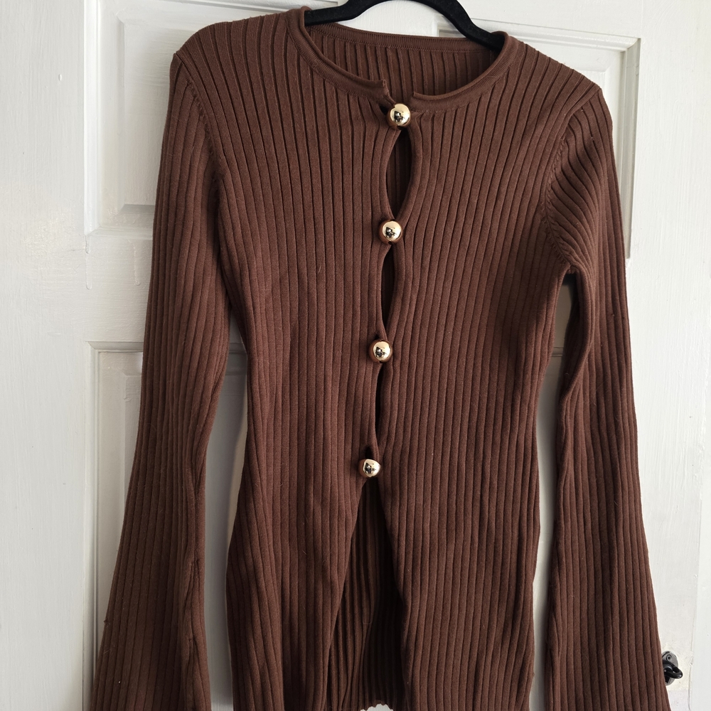Commense Brown Ribbed Button-Up Camisole